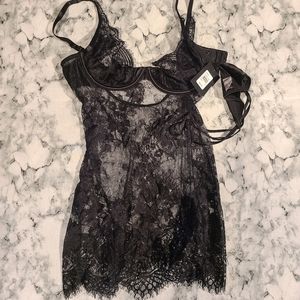 Black Lace Chemise with Sheer Cups